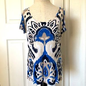 INC Sequins Ikat Cold Shoulder Top